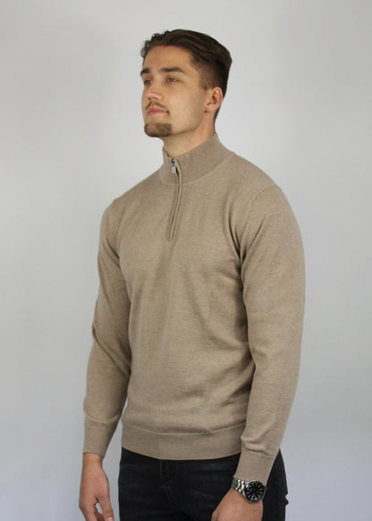 VALOROSSO HALF ZIP SWEATER - BEIGE