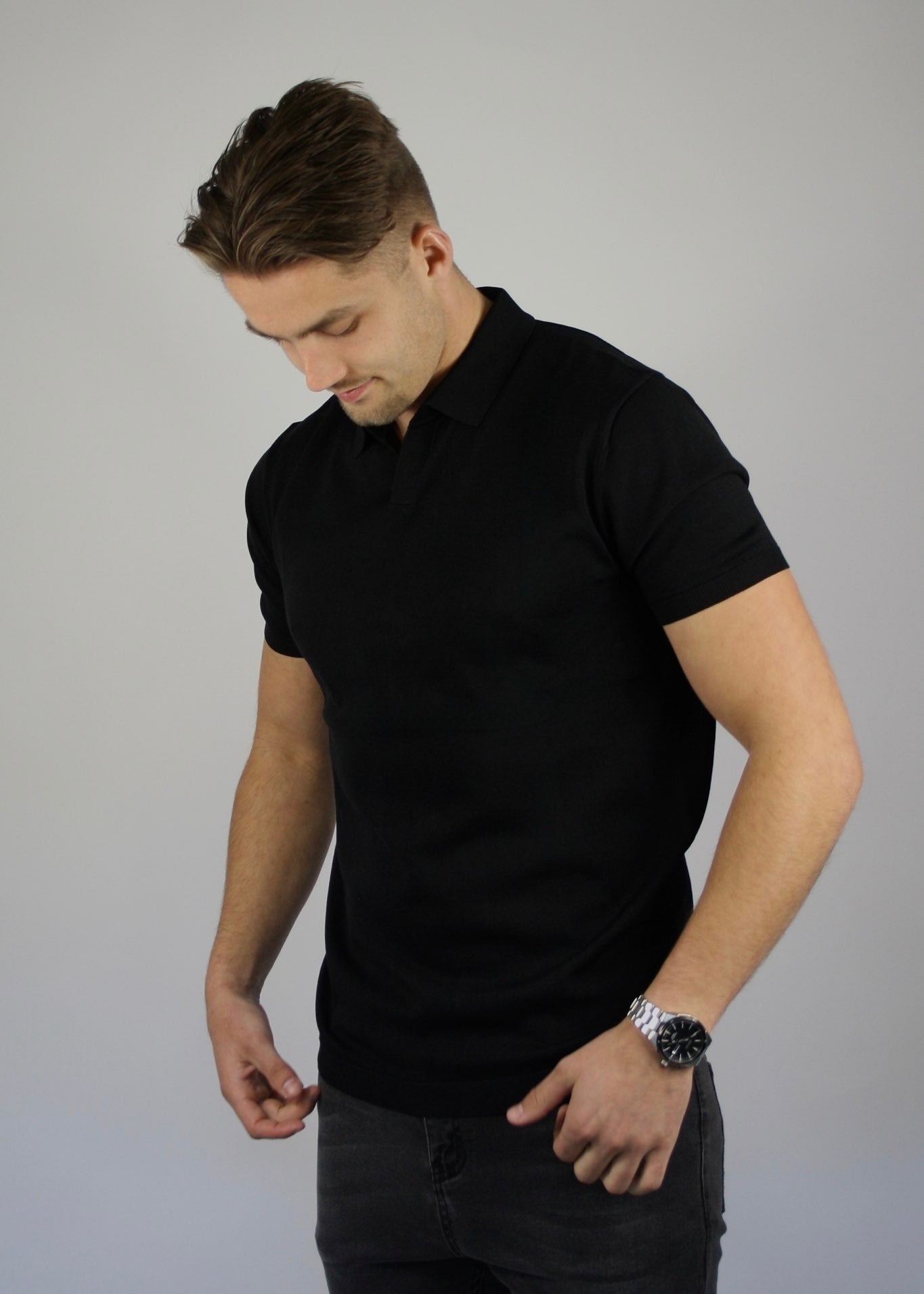 VALOROSSO SILK POLO - BLACK