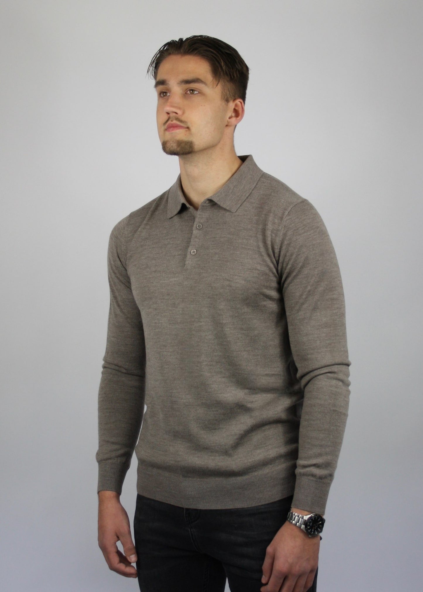 VALOROSSO MERINO LONGSLEEVE POLO - SAND