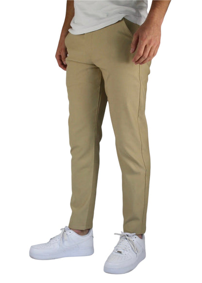 VALOROSSO SLIM FIT STRETCH PANTS - STONE