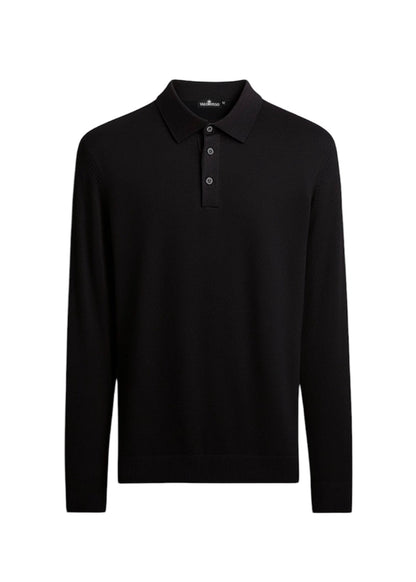 VALOROSSO MERINO LONGSLEEVE POLO - BLACK