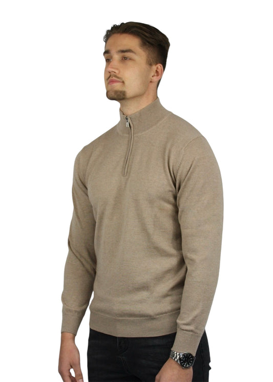 VALOROSSO HALF ZIP SWEATER - BEIGE