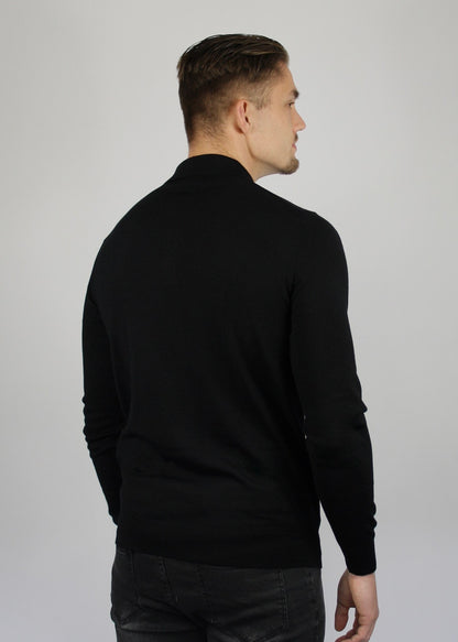 VALOROSSO MERINO LONGSLEEVE POLO - BLACK