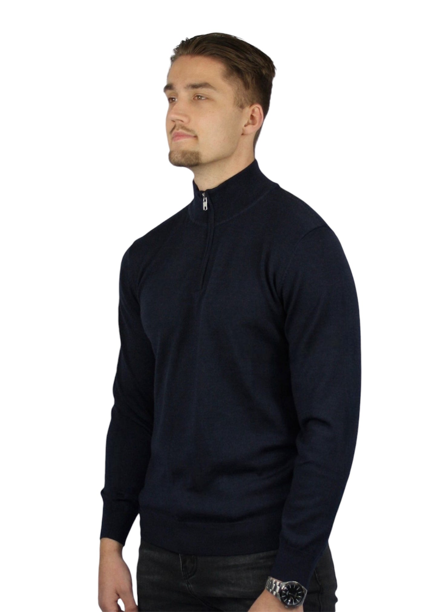 VALOROSSO HALF ZIP SWEATER - NAVY BLUE