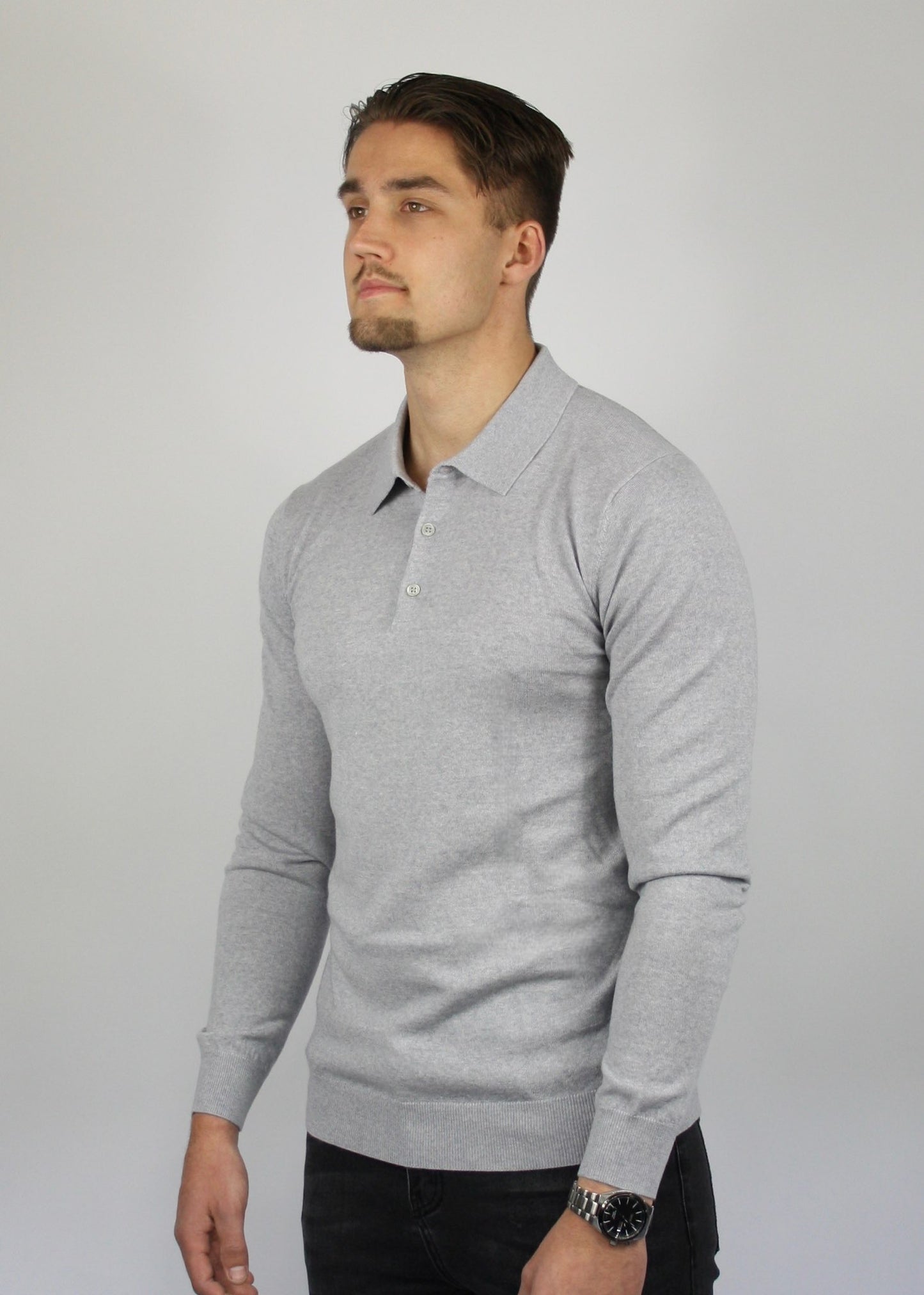 VALOROSSO MERINO LONGSLEEVE POLO - GREY