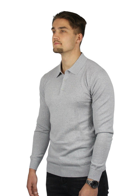 VALOROSSO MERINO LONGSLEEVE POLO - GREY