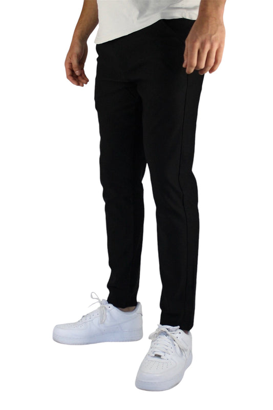 VALOROSSO SLIM FIT STRETCH PANTS - BLACK