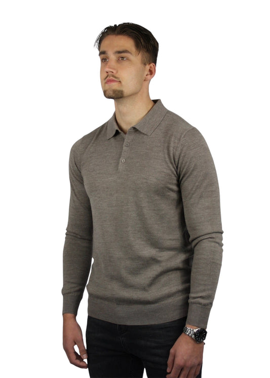 VALOROSSO MERINO LONGSLEEVE POLO - SAND