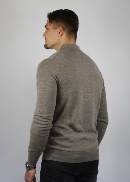 VALOROSSO MERINO LONGSLEEVE POLO - SAND