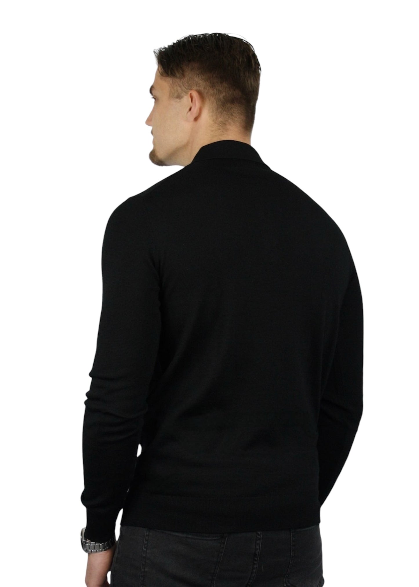 VALOROSSO MERINO LONGSLEEVE POLO - BLACK