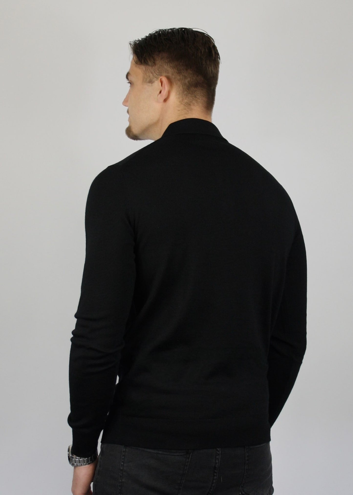 VALOROSSO MERINO LONGSLEEVE POLO - BLACK