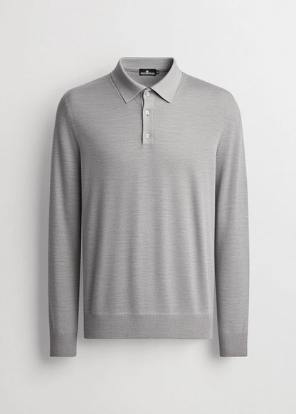 VALOROSSO MERINO LONGSLEEVE POLO - GREY